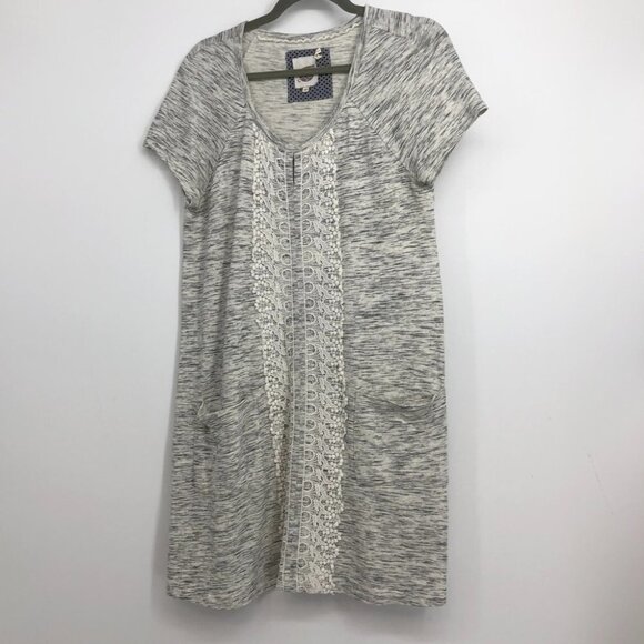 Anthropologie Lilka Heathered grey t-shirt  dress midline crochet detail pockets - Picture 14 of 16